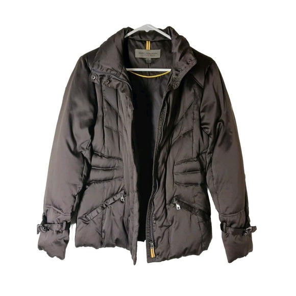 Andrew Marc Down Puffer Jacket Brown Shiny Softshell Zippers Size Small - Picture 4 of 10
